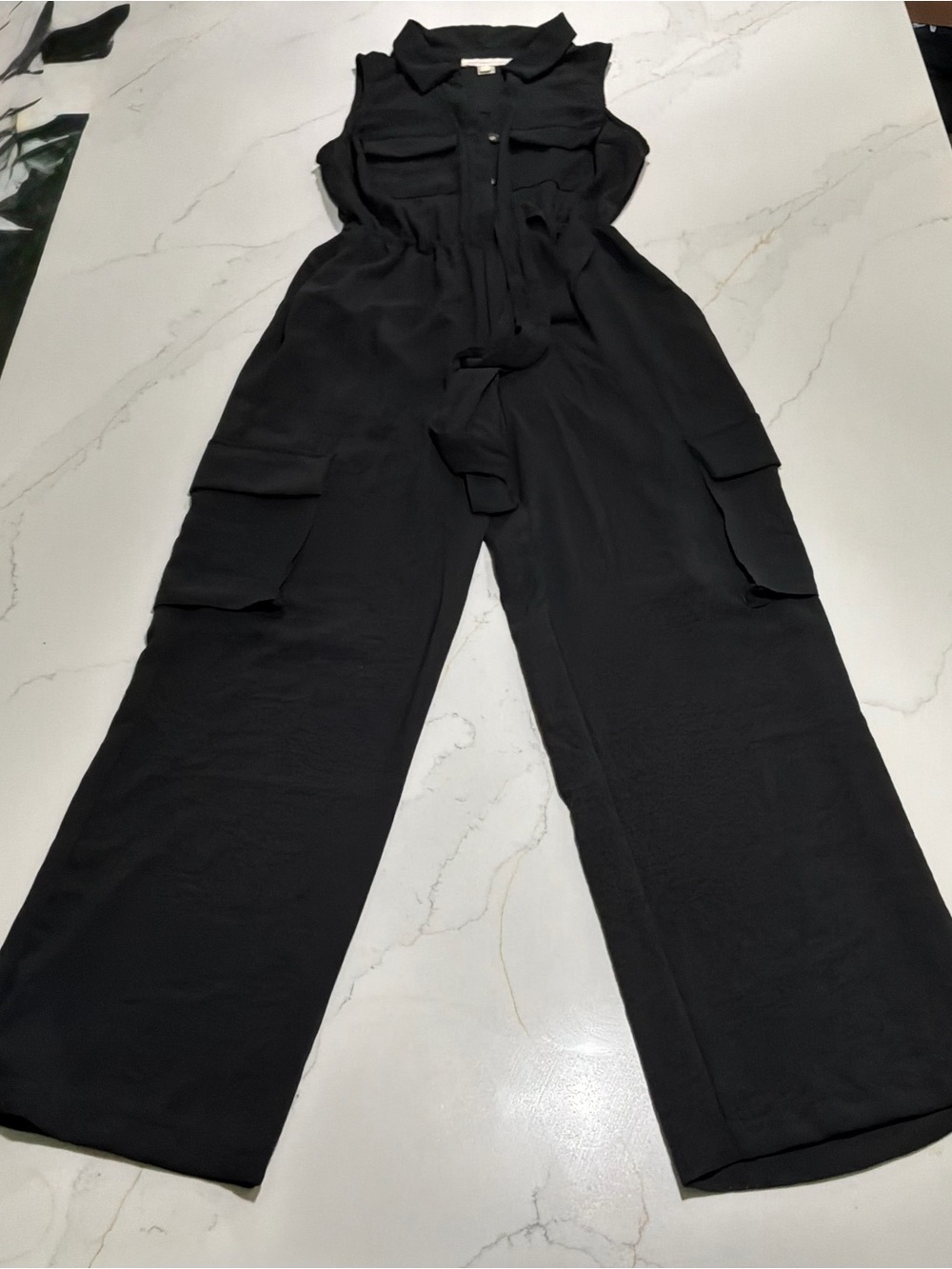 Monteau Black Sleeveless Cargo Wide-Leg Jumpsuit